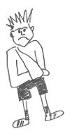 Drawing of a person with a broken arm in a sling