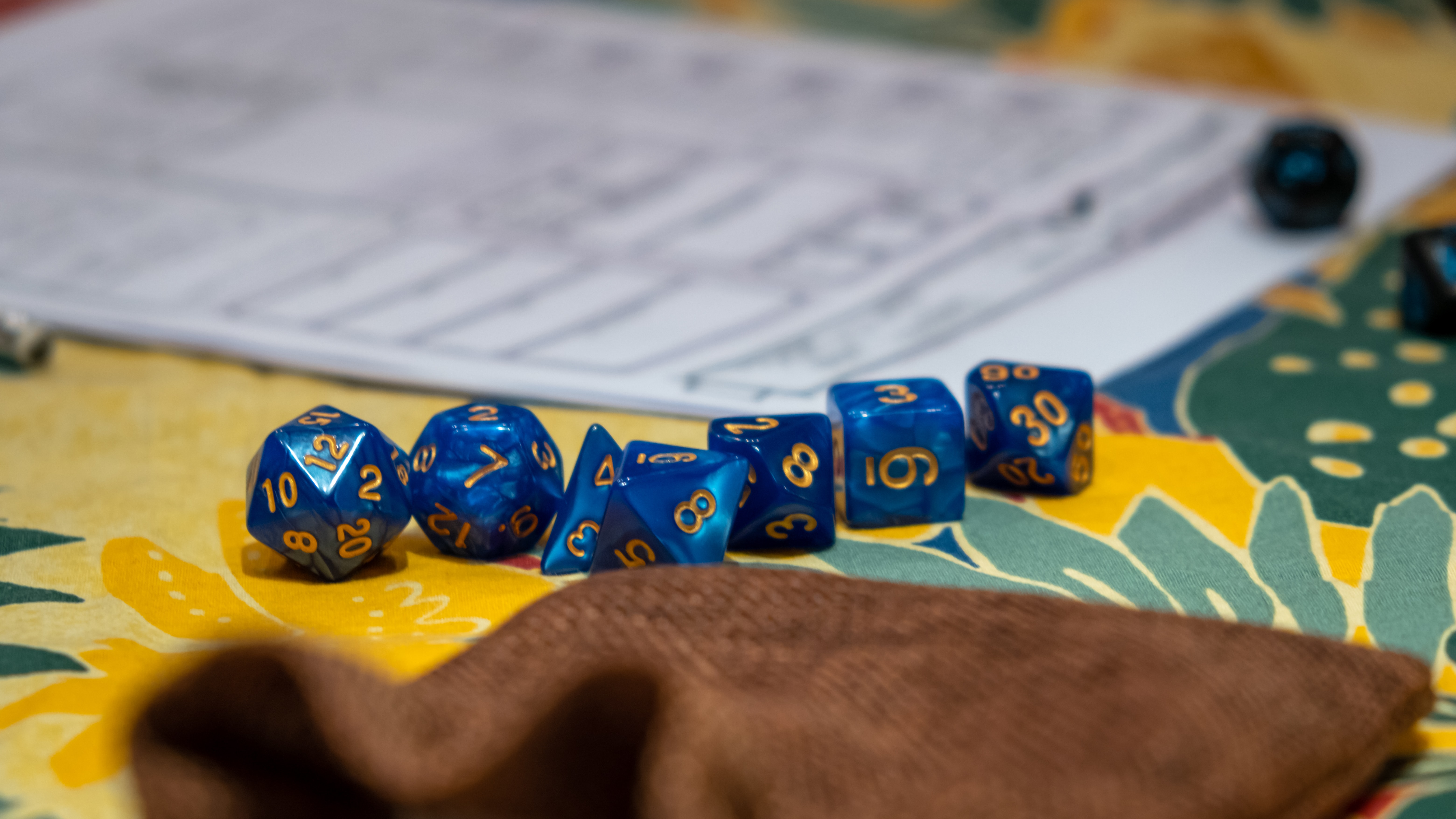 Role-playing dice and character sheet