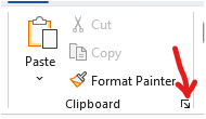 Arrow in clipboard section of Word