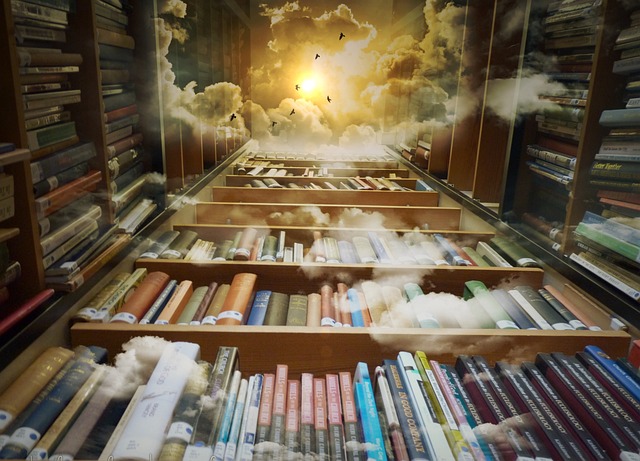Library blurring into a sunny sky